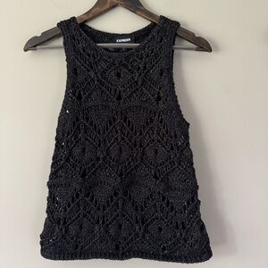 EXPRESS CROCHET SWEATER TANK BLACK WITH METALLIC SILVER THREAD SIZE SMALL GUC